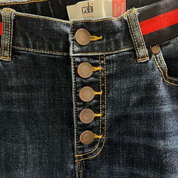 EUC Cabi Button Fly Size 4 Skinny Blue Jeans Red Stripe #JTA007 - Picture 2 of 6
